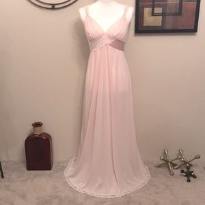 Vintage Shadowline Pink Long Full Length Maxi Nightgown Full Slip Dress Lingerie